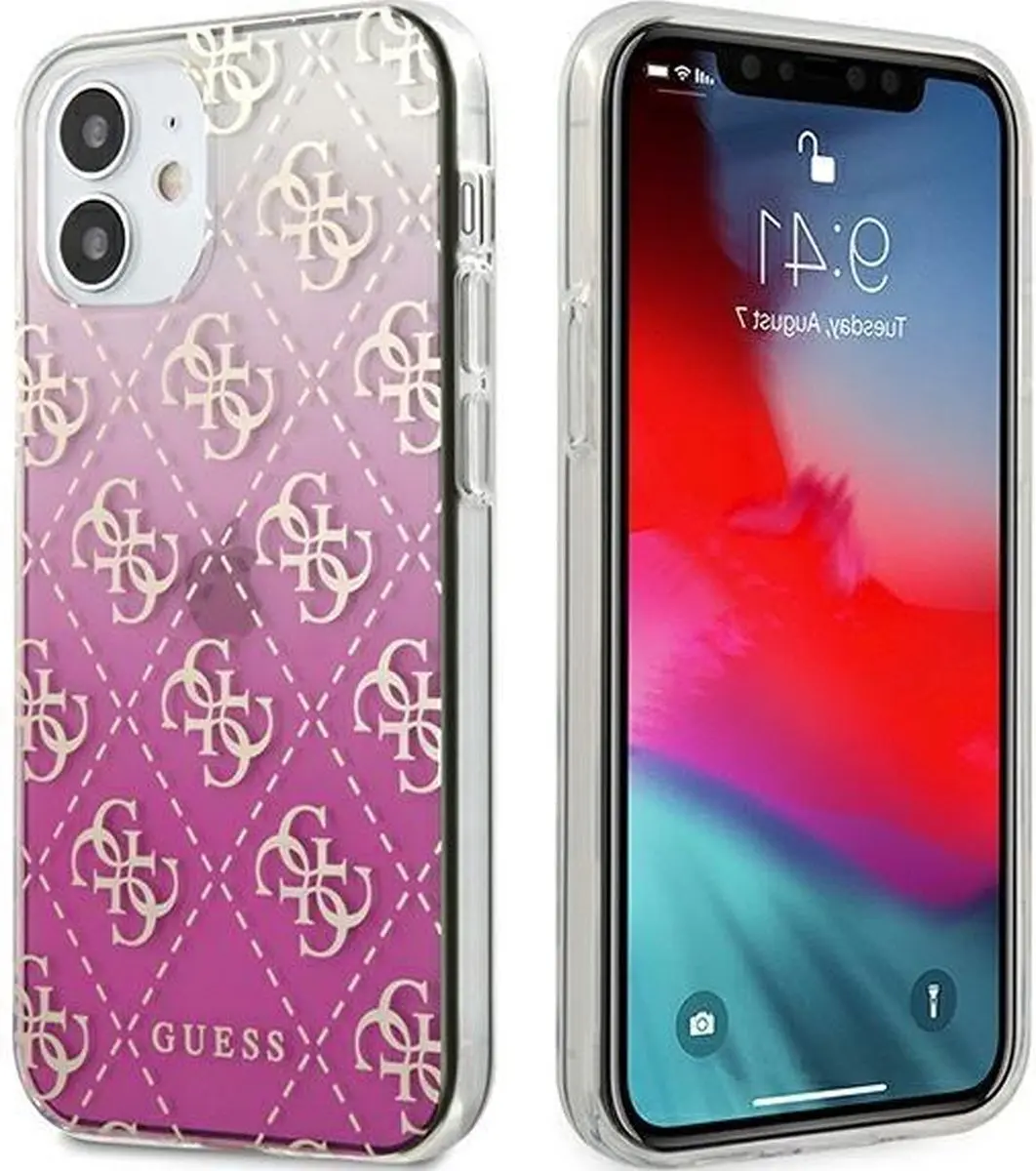 GUESS Hoesje iPhone 12 Mini - Transparant Roze - 3700740481486