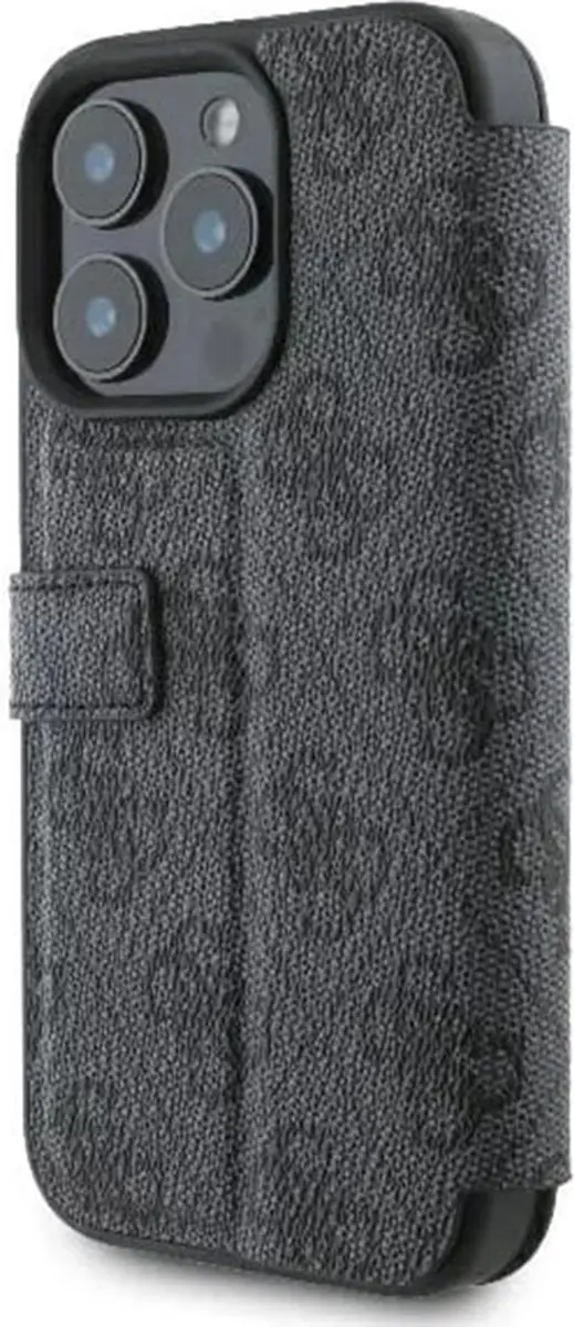 GUESS 4G Big Metal Logo Book Wallet Case - iPhone 16 Pro - 3 Pasjes - Zwart
