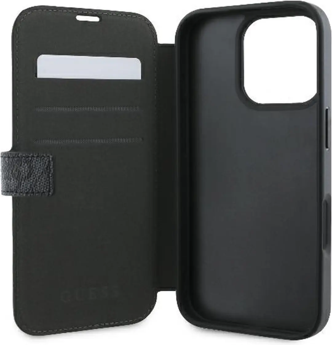 GUESS 4G Big Metal Logo Book Wallet Case - iPhone 16 Pro - 3 Pasjes - Zwart