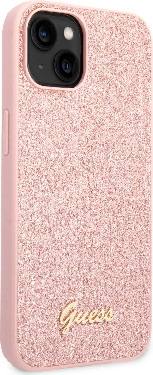 GUESS Glitter Script Hoesje iPhone 14 Plus - Roze