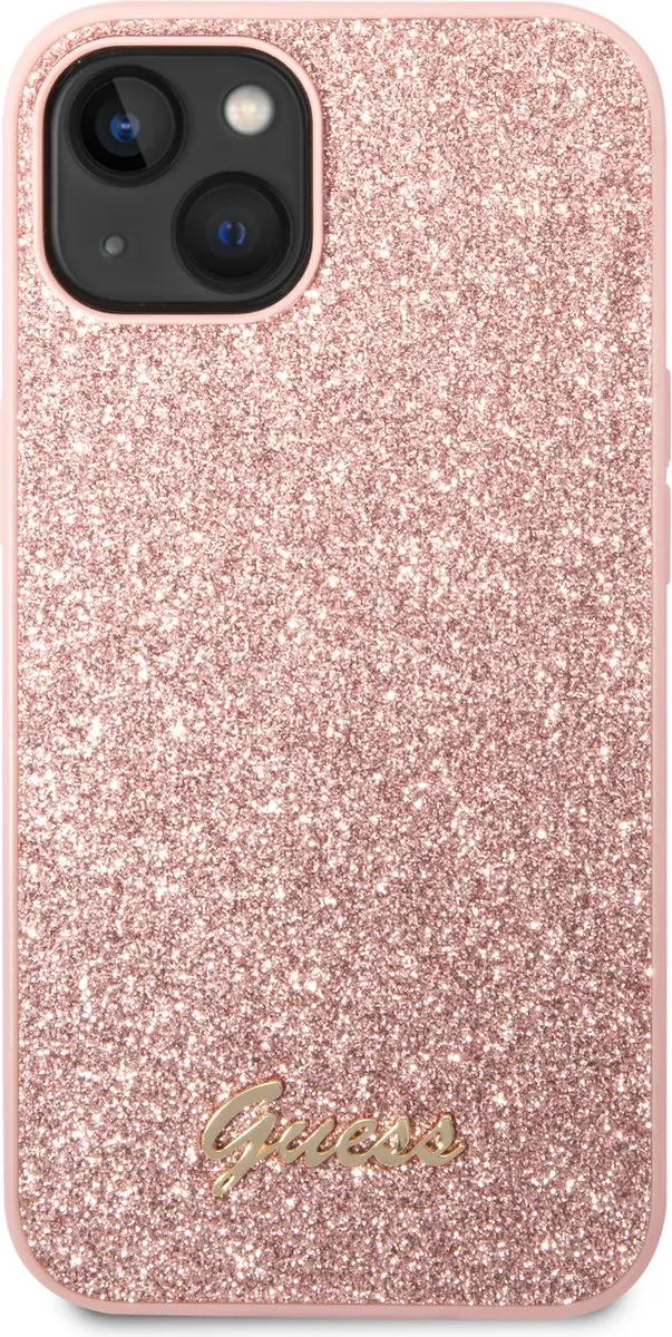 GUESS Glitter Script Hoesje iPhone 14 Plus - Roze