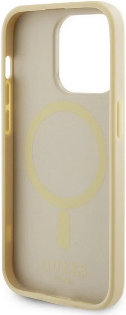 GUESS Saffiano Hoes MagSafe iPhone 15 Pro Max - Goud