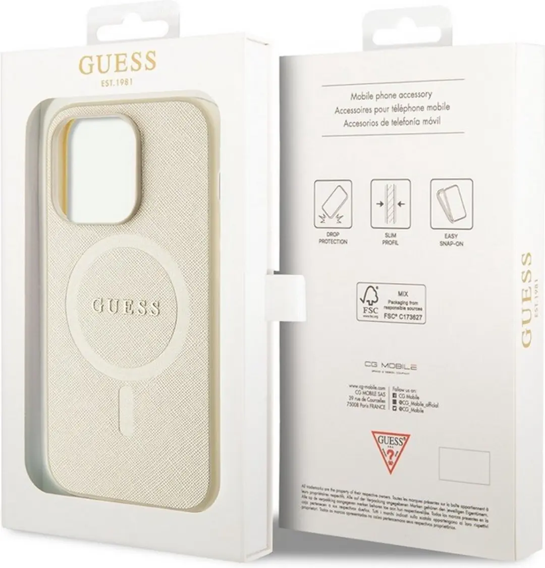 GUESS Saffiano Hoes MagSafe iPhone 15 Pro Max - Goud