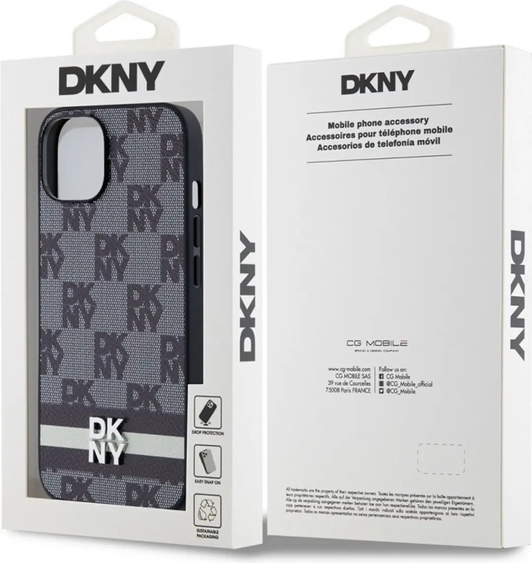 DKNY Checkered Printed Stripe Hoesje - iPhone 13 - Zwart