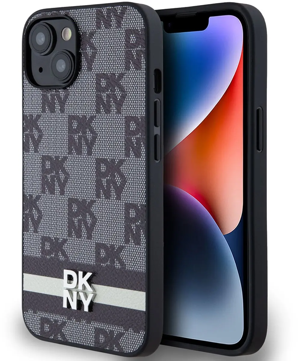 DKNY Checkered Printed Stripe Hoesje - iPhone 13 - Zwart