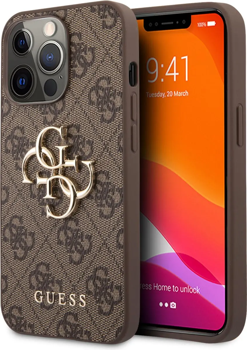 GUESS iPhone 13 Pro Backcase - Effen Bruin - Kunstleer - 7645