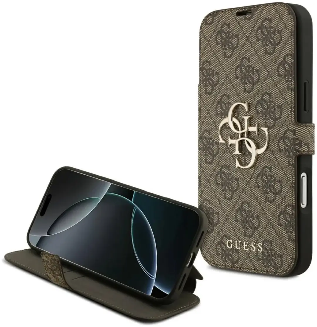 GUESS 4G Big Metal Logo Book Wallet Case iPhone 17 Pro Max - Bruin