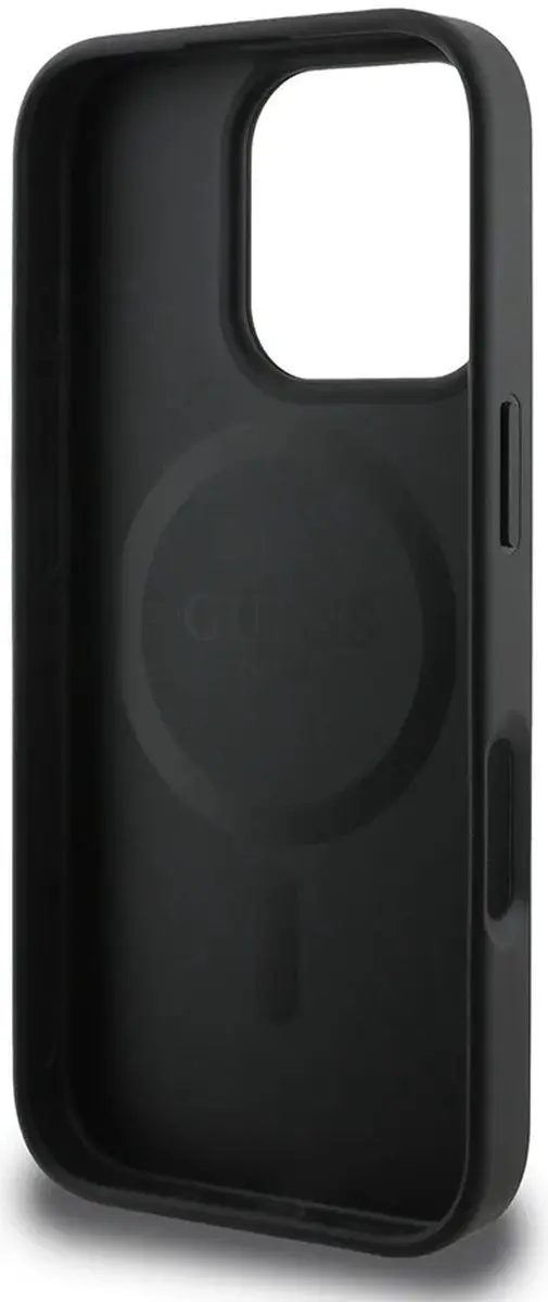 GUESS Grained Gold Ring Hoesje iPhone 16 Pro - Zwart