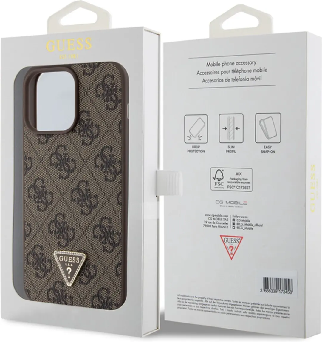 GUESS 4G Triangle Logo Hoesje - iPhone 15 Pro Max - Bruin
