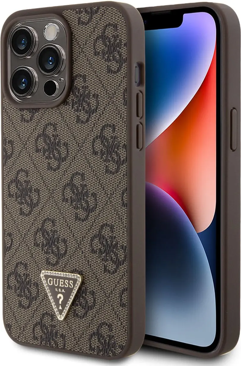 GUESS 4G Triangle Logo Hoesje - iPhone 15 Pro Max - Bruin