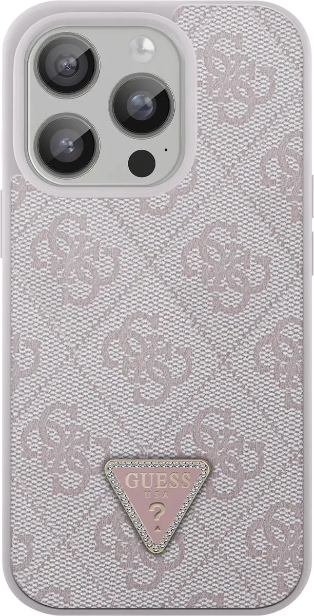 GUESS 4G Triangle Logo Hoesje iPhone 15 Pro Max - Roze