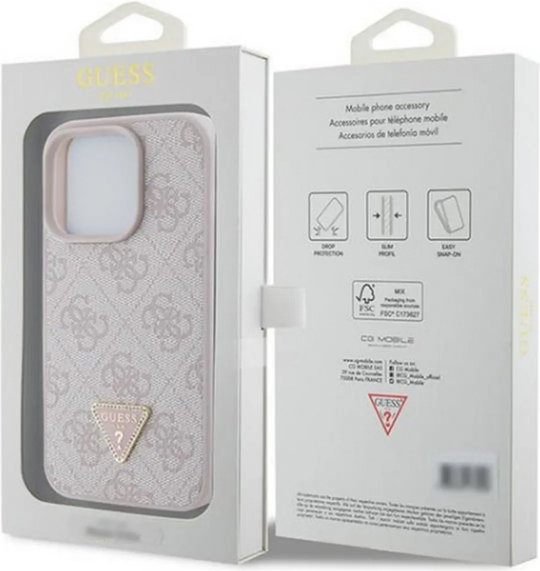 GUESS 4G Triangle Logo Hoesje iPhone 15 Pro Max - Roze
