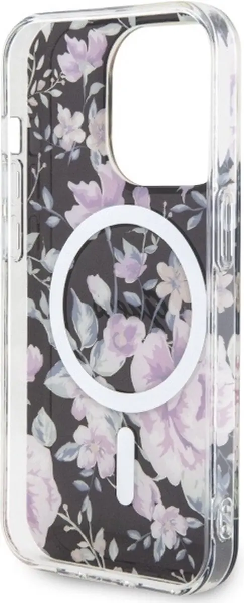 GUESS Flower Back Case MagSafe iPhone 14 Pro - Zwart