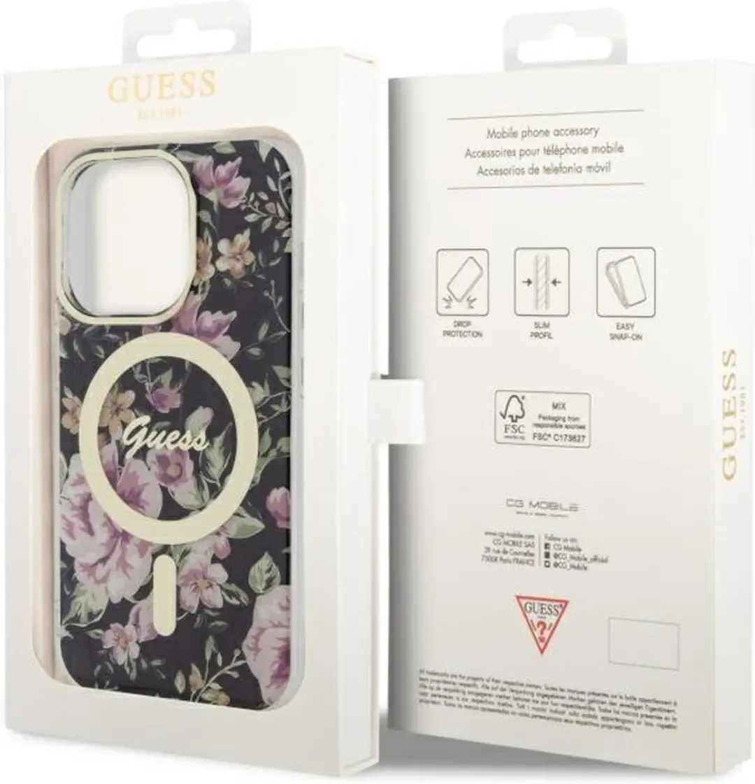 GUESS Flower Back Case MagSafe iPhone 14 Pro - Zwart - afbeelding 6 van 6