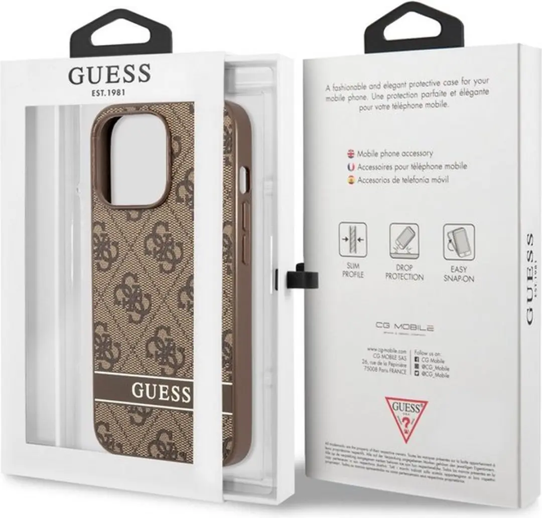 Guess 4G Printed Stripe Hoesje - iPhone 13 Pro Max - Bruin