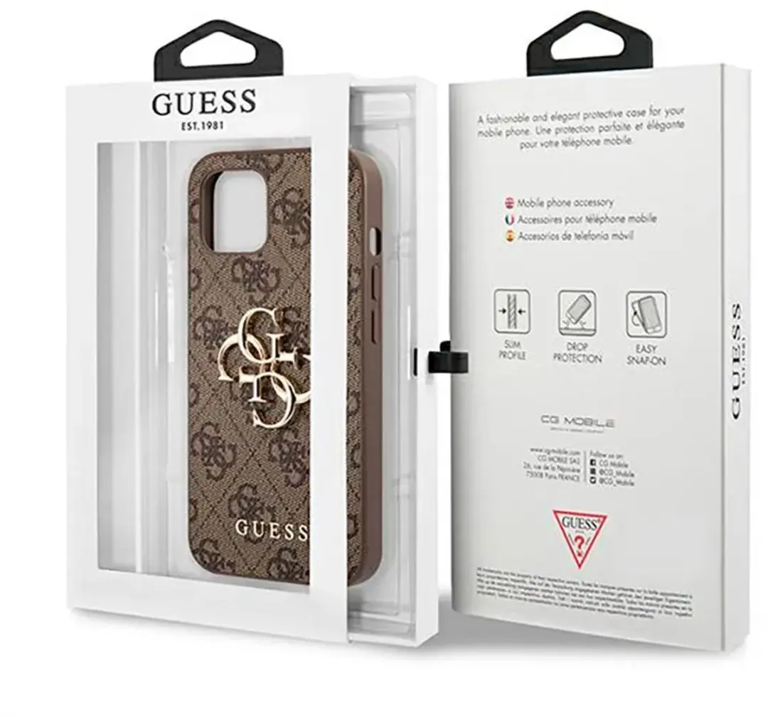GUESS iPhone 13 Backcase - Effen Bruin Kunstleer - 3666339024888