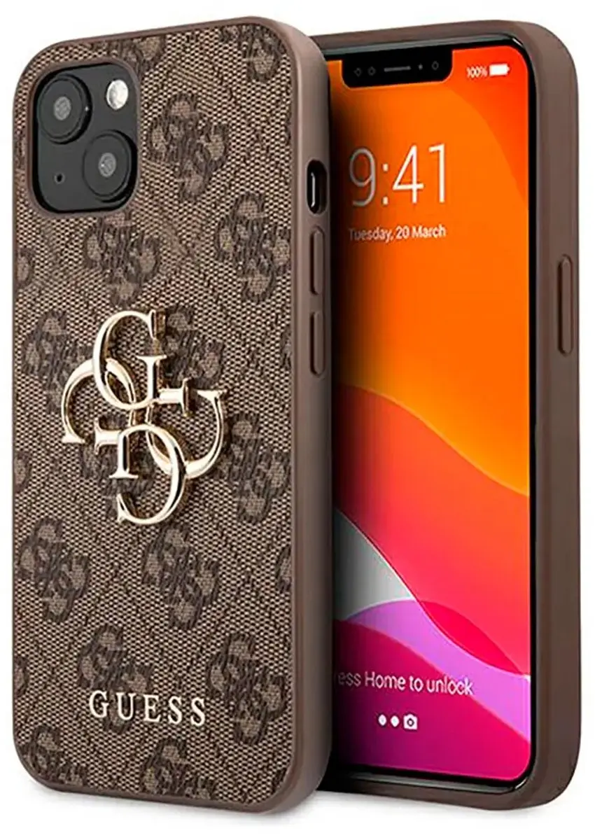 GUESS iPhone 13 Backcase - Effen Bruin Kunstleer - 3666339024888