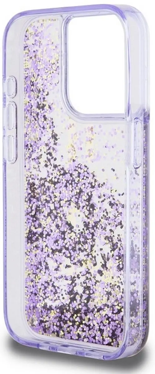 GUESS Liquid Glitter Golden Stripes Hoesje - iPhone 15 Pro - Paars