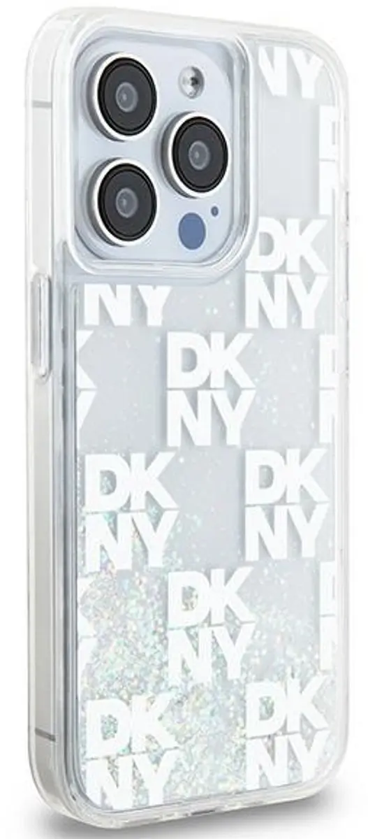 DKNY Liquid Glitter Checkered Pattern Hoesje iPhone 15 Pro - Wit