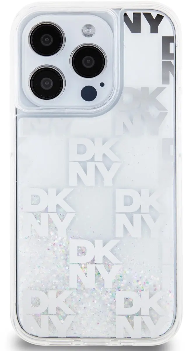 DKNY Liquid Glitter Checkered Pattern Hoesje iPhone 15 Pro - Wit