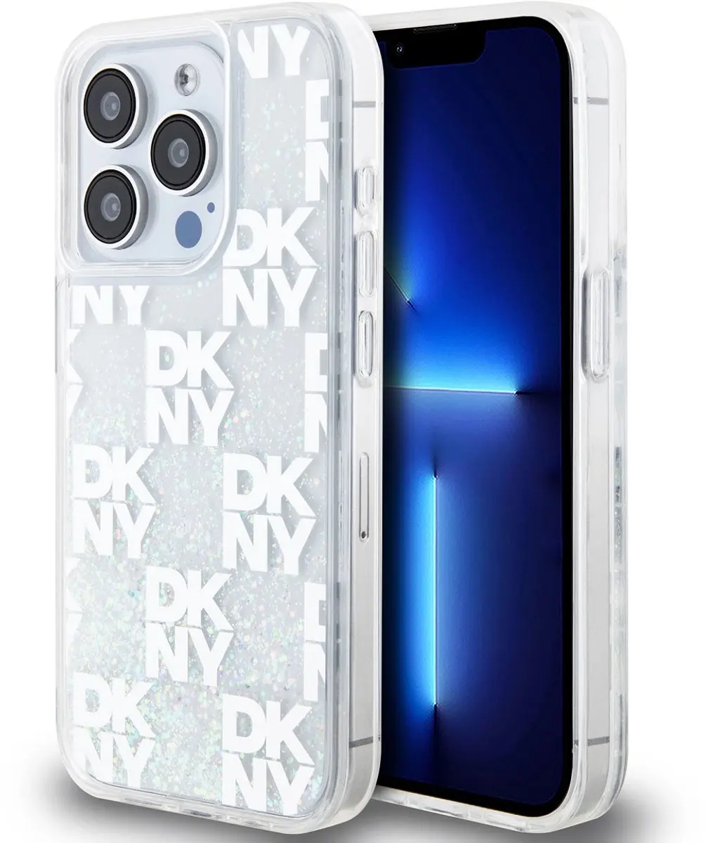 DKNY Liquid Glitter Checkered Pattern Hoesje iPhone 15 Pro