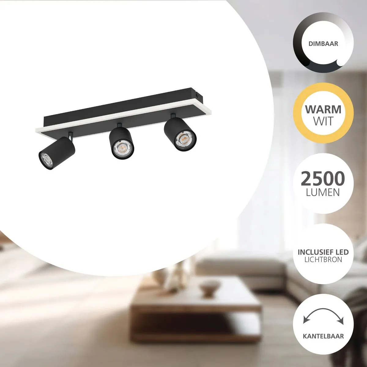 Eglo Rimbocchi 1 Spot LED 46cm - Zwart/Wit