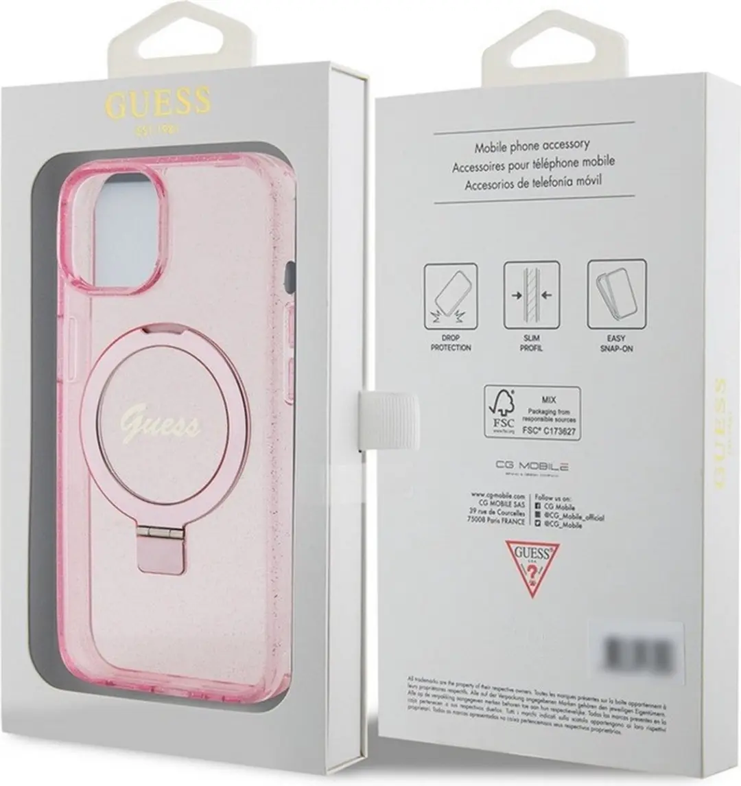 GUESS Ring Glitter Back Case MagSafe - Roze