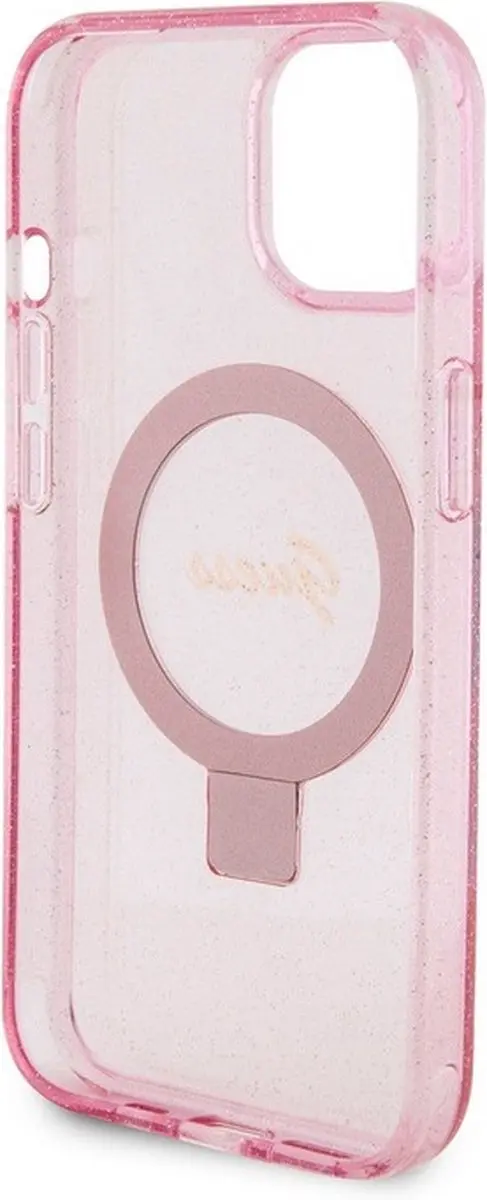 GUESS Ring Glitter Back Case MagSafe - Roze