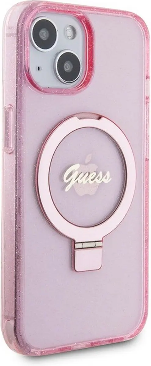 GUESS Ring Glitter Back Case MagSafe - Roze