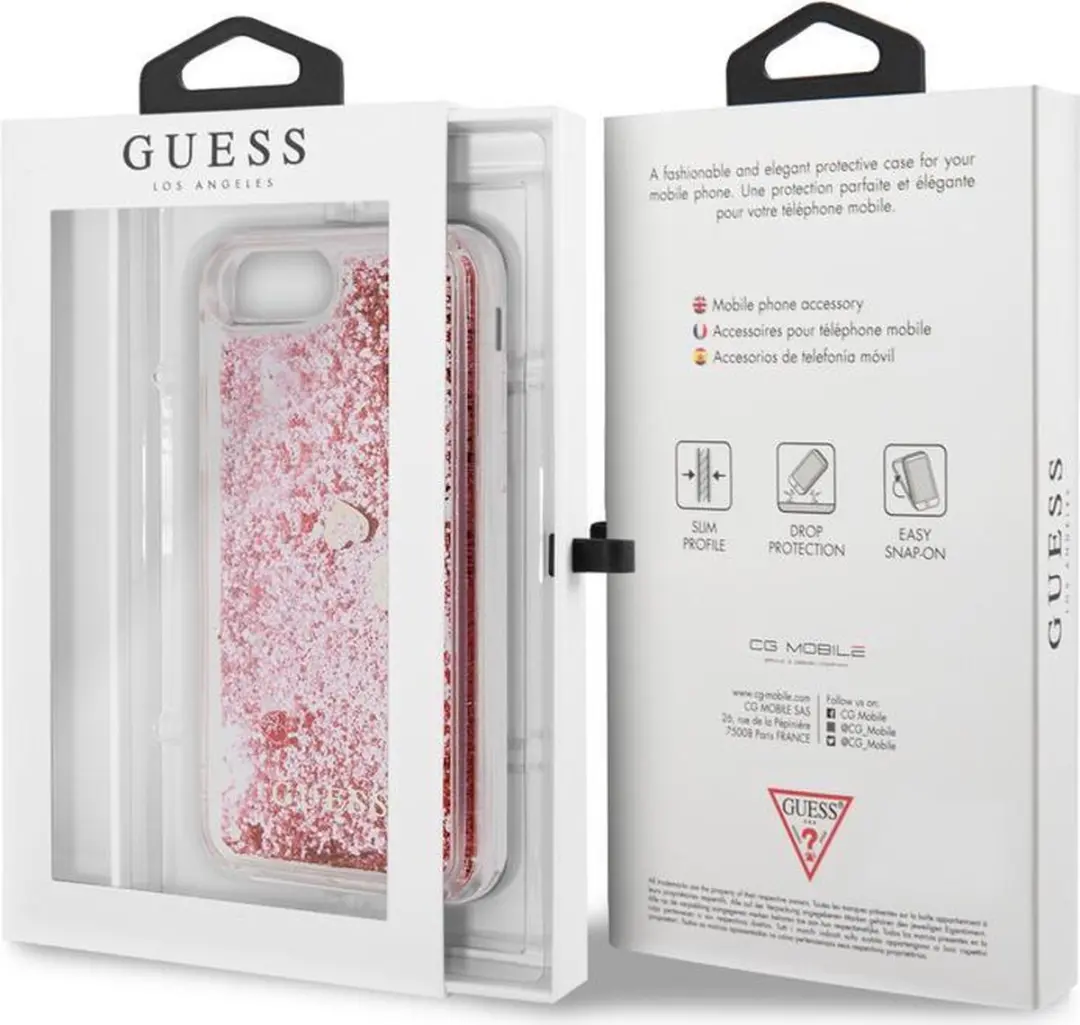 GUESS Red Hearts Glitter Hoesje - iPhone 7/8/SE 2020 - Roze