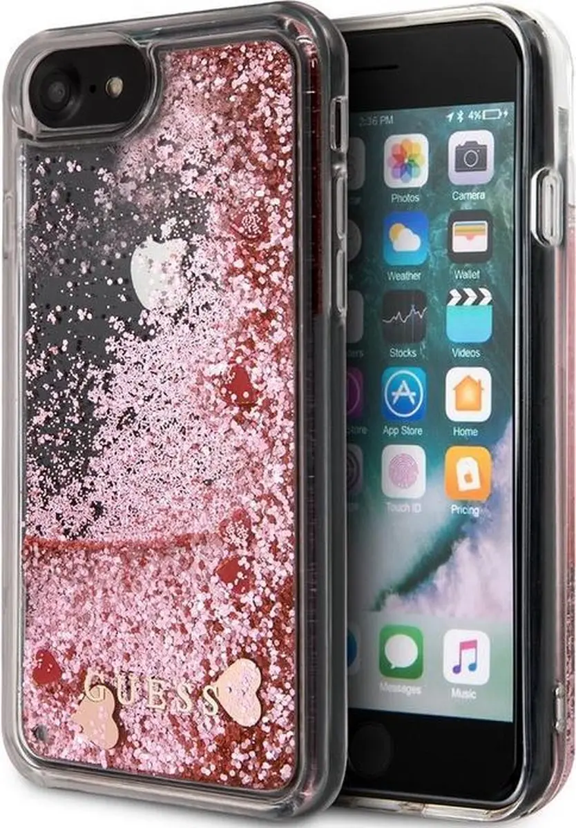 GUESS Red Hearts Glitter Hoesje