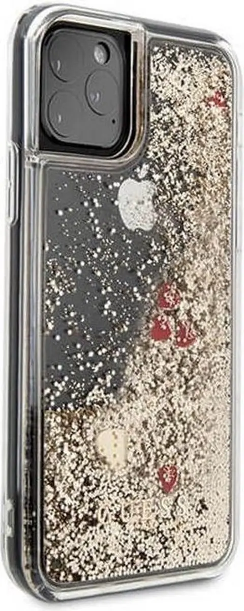 Guess Red Hearts Glitter Hoesje - iPhone 11 Pro - Goud