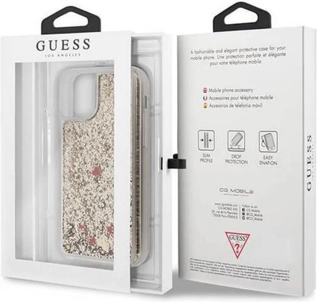 Guess Red Hearts Glitter Hoesje - iPhone 11 Pro - Goud