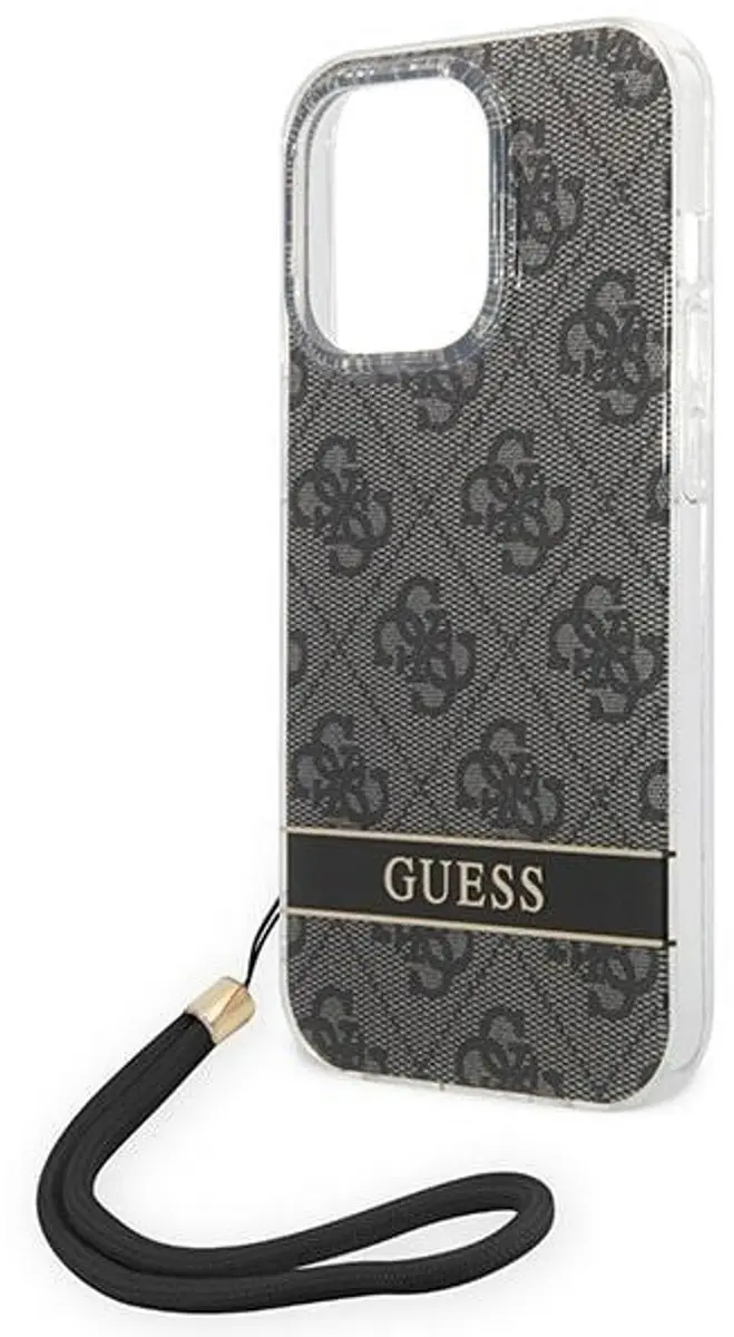 GUESS 4G Printed Back Case met Strap - iPhone 14 Pro Zwart