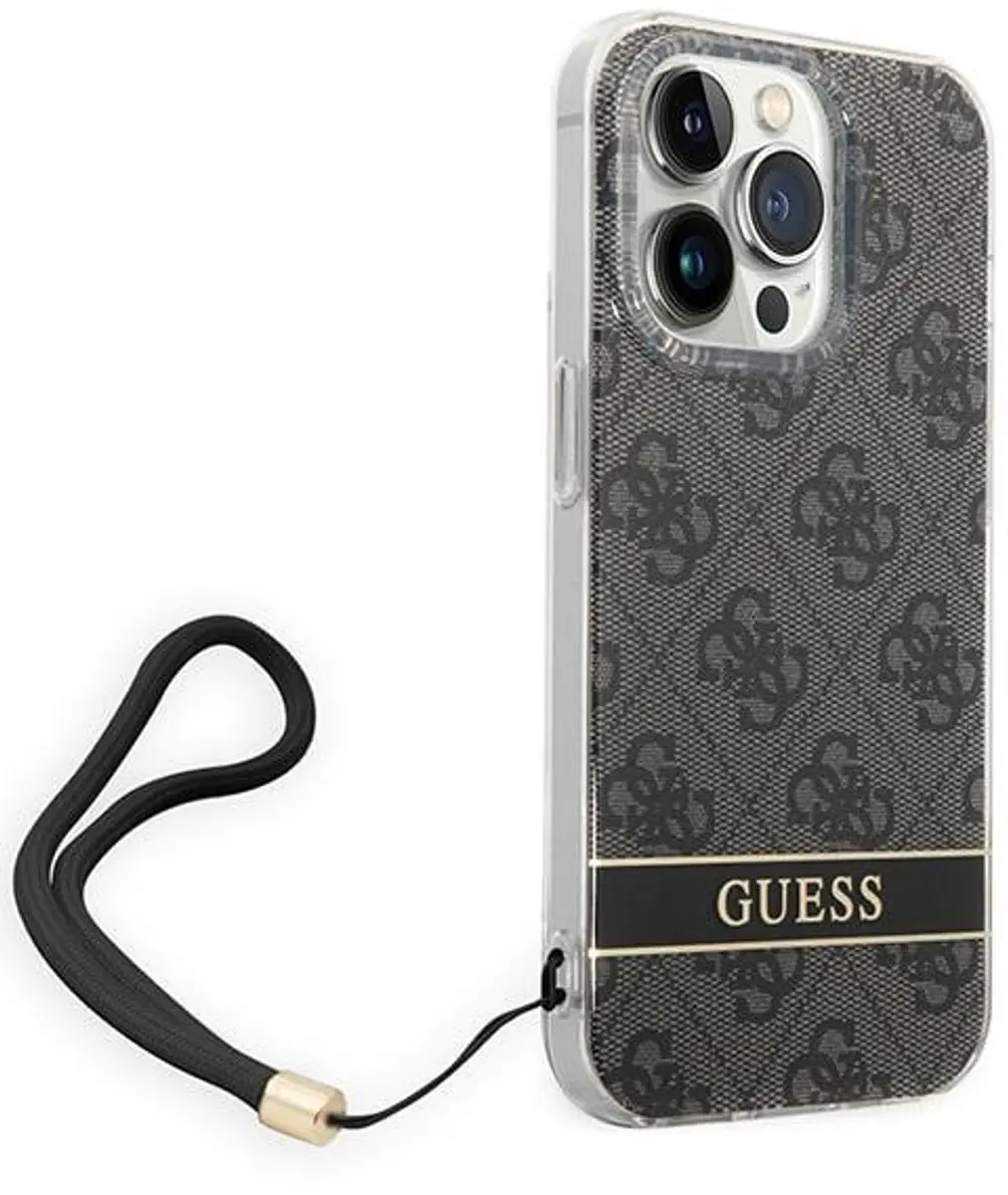 GUESS 4G Printed Back Case met Strap - iPhone 14 Pro Zwart