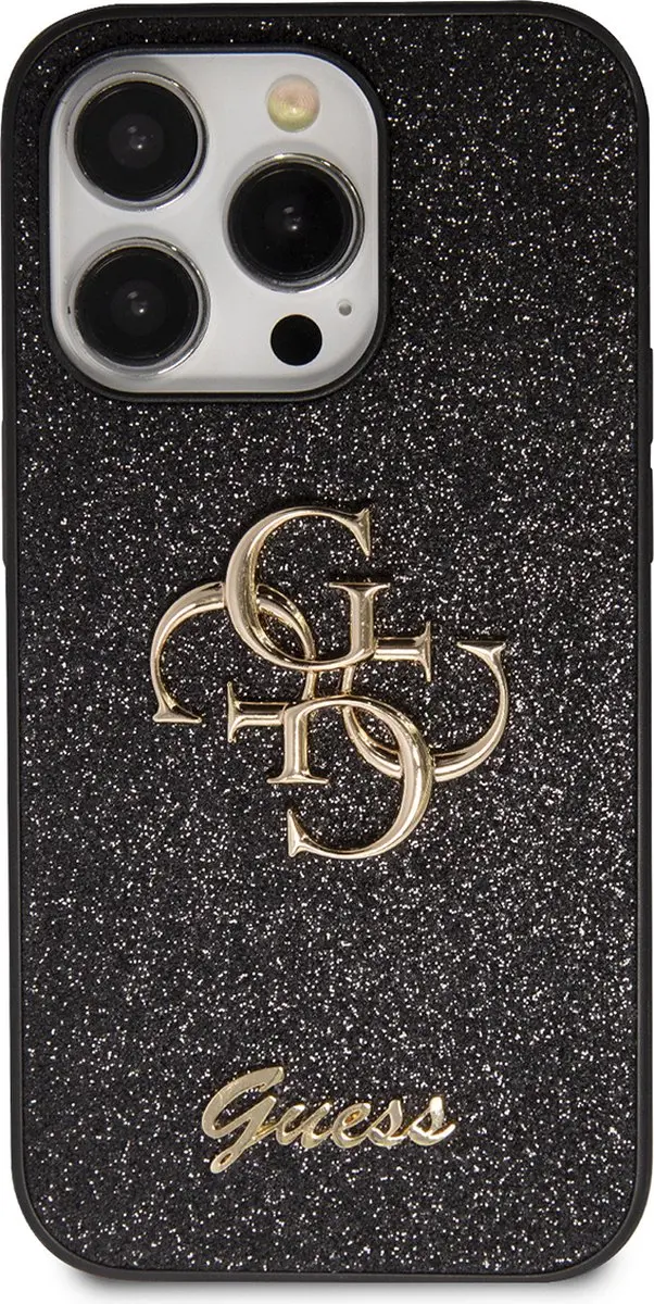 GUESS 4G Logo Glitter Back Case SH00069008 - iPhone 15 Pro Max - Zwart