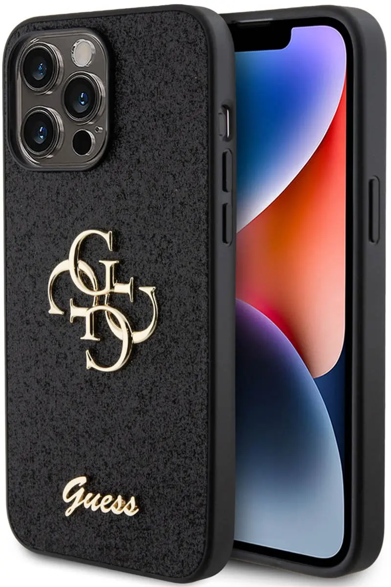 GUESS 4G Logo Glitter Back Case SH00069008 - iPhone 15 Pro Max - Zwart