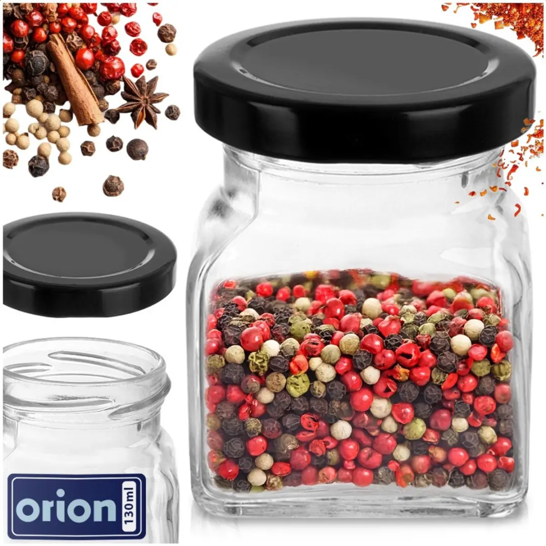 Orion Glazen Kruidenpot 120ml - Vierkant - Zwart Deksel