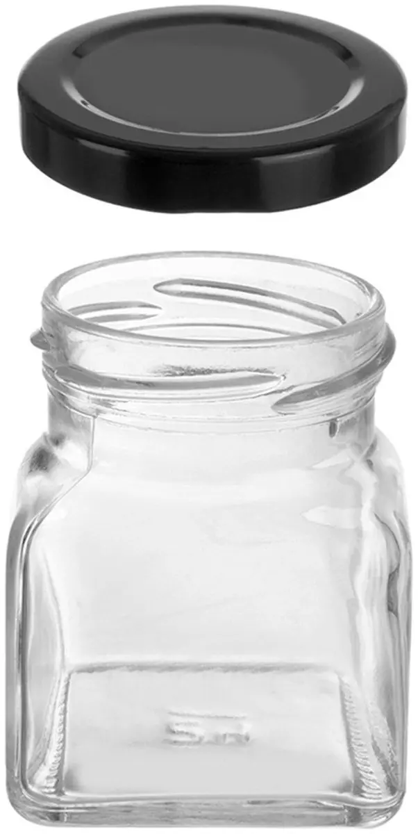 Orion Glazen Kruidenpot 120ml - Vierkant - Zwart Deksel