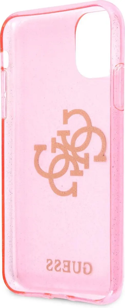 Guess iPhone 11 Hoes - Roze Glitter Logo