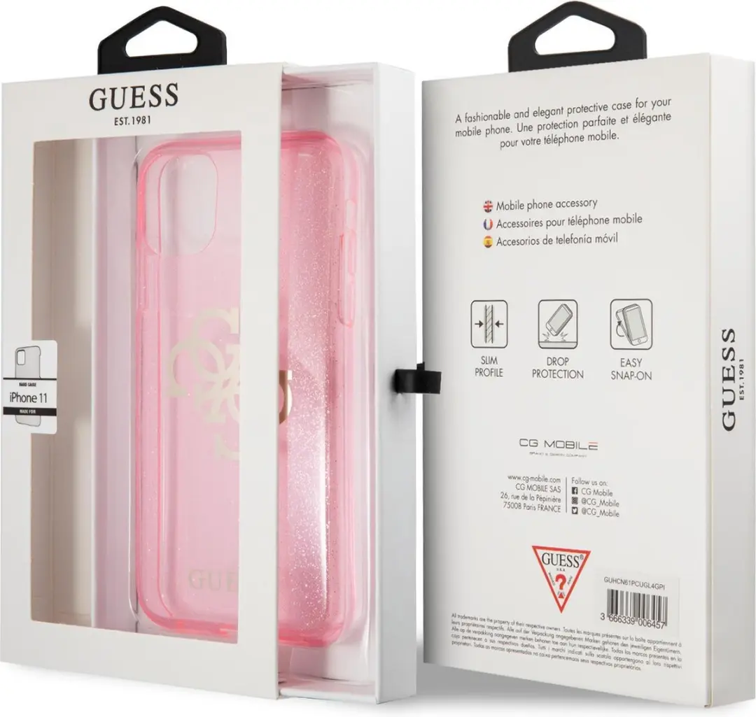 Guess iPhone 11 Hoes - Roze Glitter Logo
