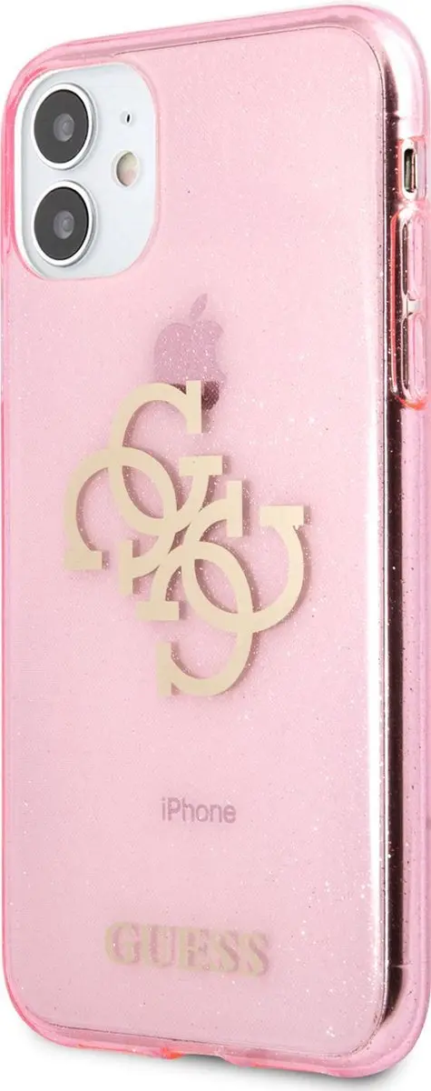 Guess iPhone 11 Hoes - Roze Glitter Logo