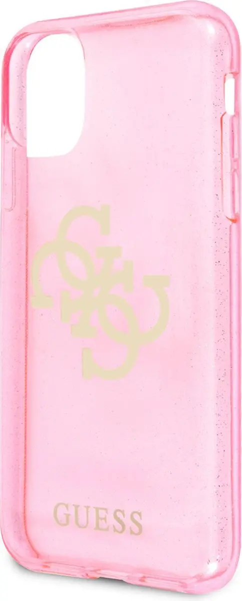 Guess iPhone 11 Hoes - Roze Glitter Logo