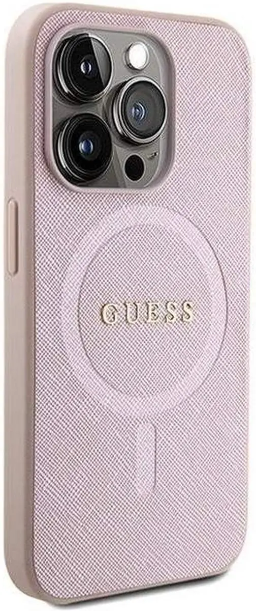 GUESS Saffiano Hoesje - MagSafe - iPhone 15 Pro Max - Roze