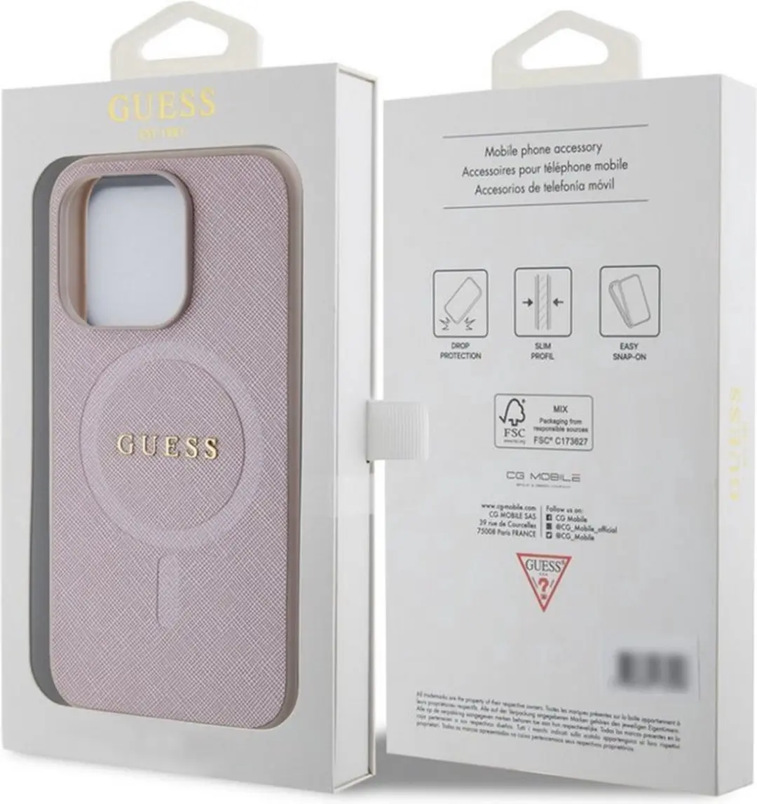 GUESS Saffiano Hoesje - MagSafe - iPhone 15 Pro Max - Roze