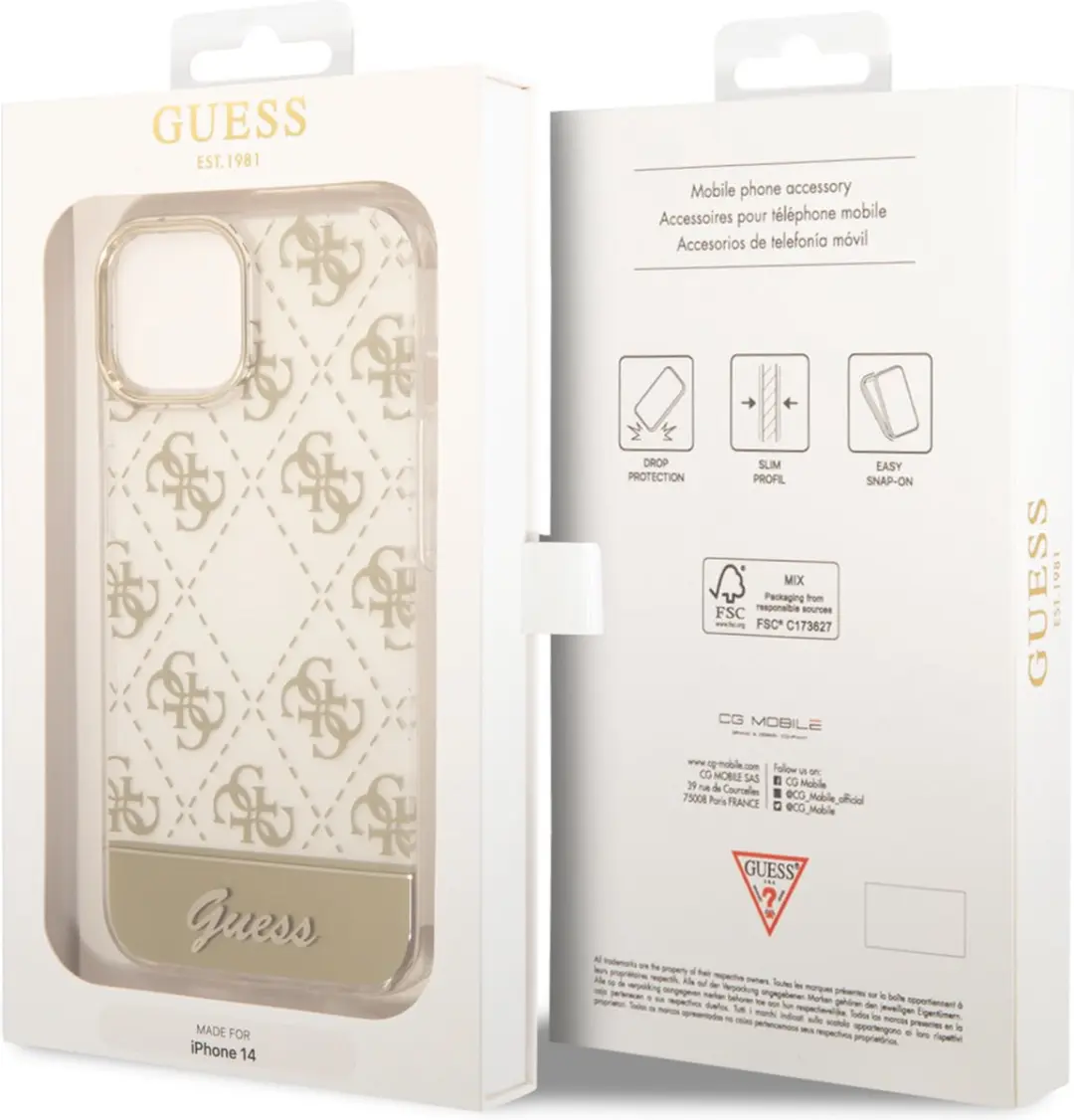 Guess iPhone 14 TPU Back Cover - Goud - MagSafe