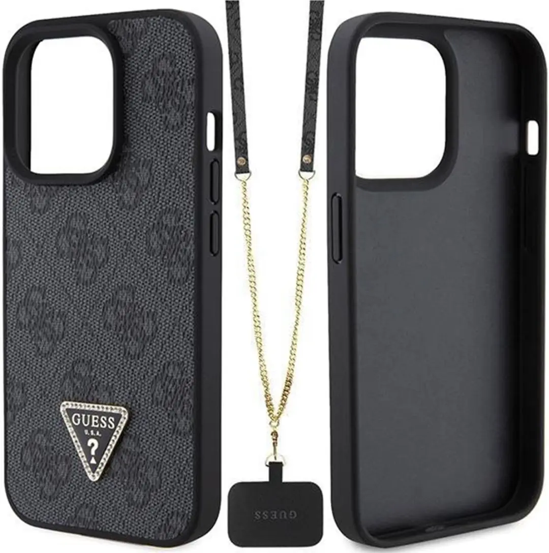 GUESS 4G Triangle Crossbody Hoesje iPhone 15 Plus - Zwart
