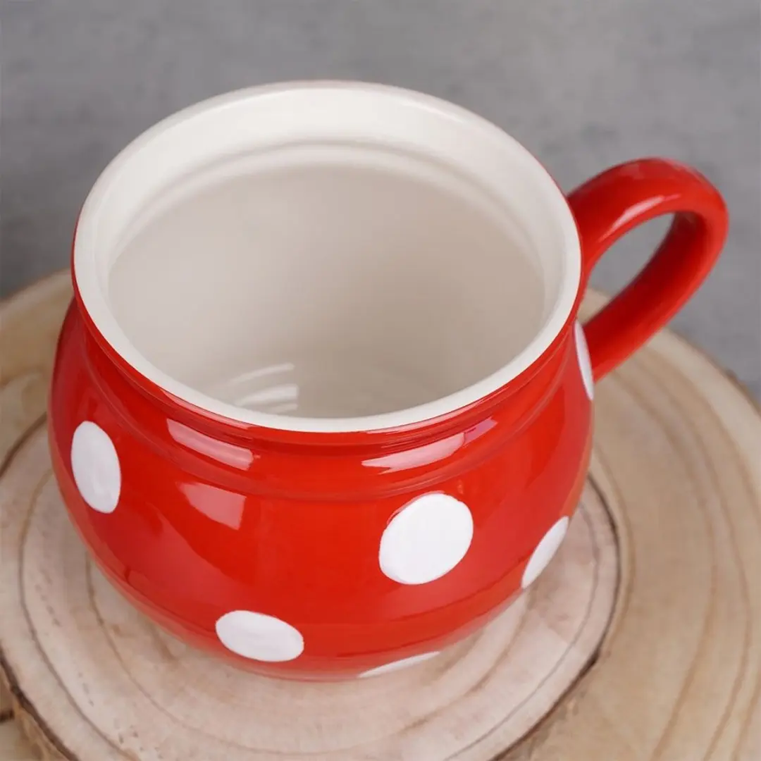 Orion Keramische Mok 950ml - Rood/Wit Stippen