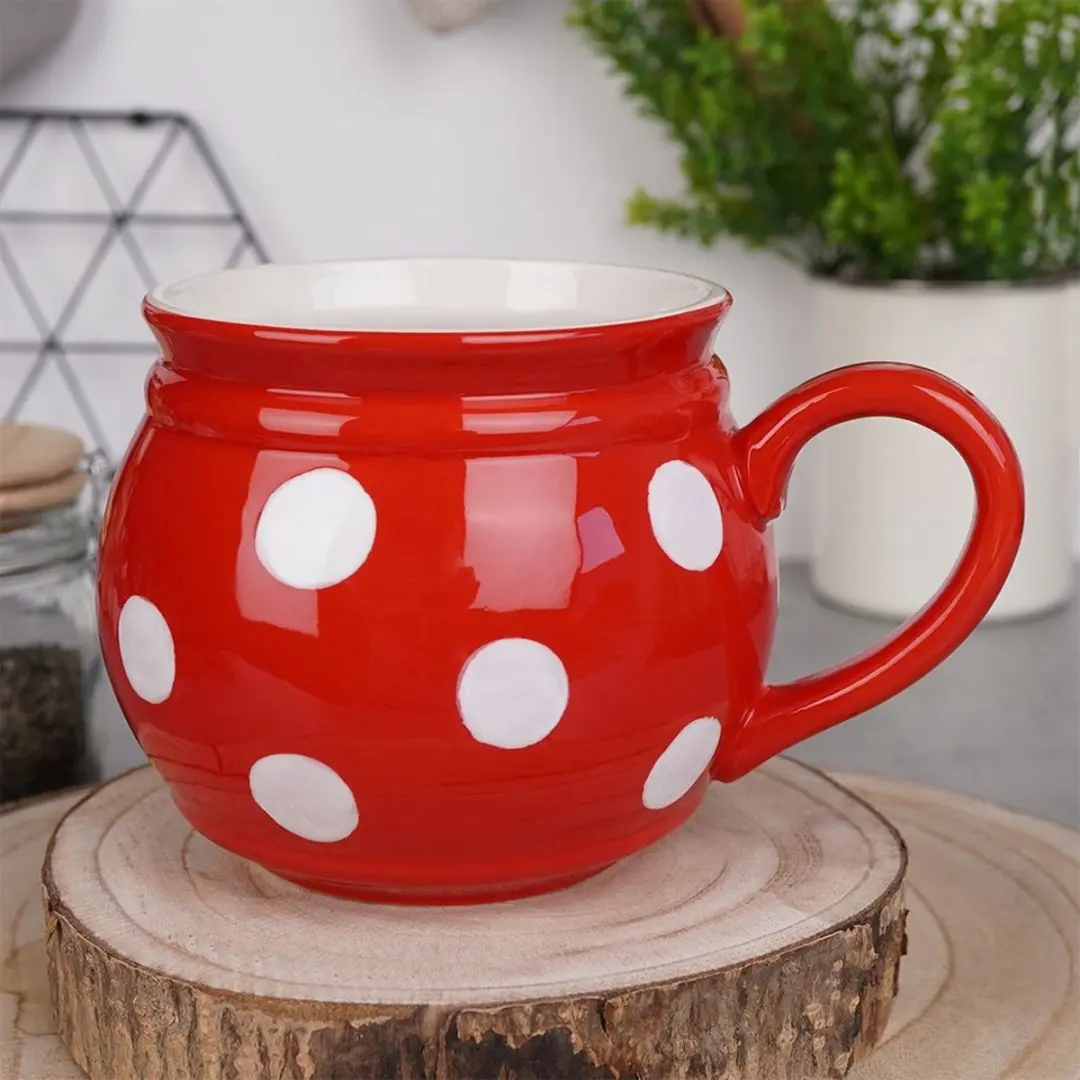 Orion Keramische Mok 950ml - Rood/Wit Stippen