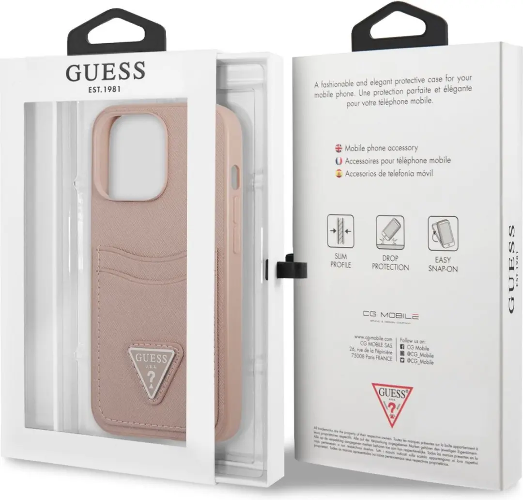 GUESS Saffiano Double Card Hoesje - iPhone 13 Pro Max - Roze